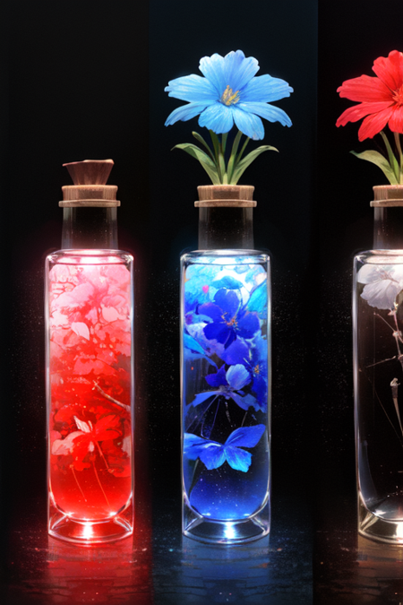 13422-2319030825-no human, bottle, flowers in the bottle, liquid, red liquid, reflection, dark background, black background.png